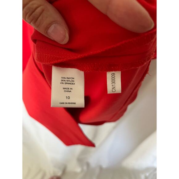 New York and Company Stretch Red sleeveless sheath dress Asymmetrical front 10 - Picture 6 of 6